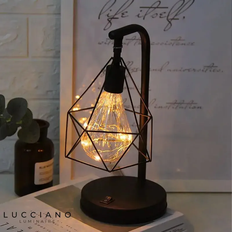 Black Industrial Geometric Bedside Lamp
