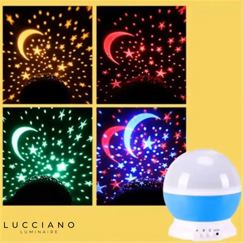 Rotating LED projector night light producing a starry sky