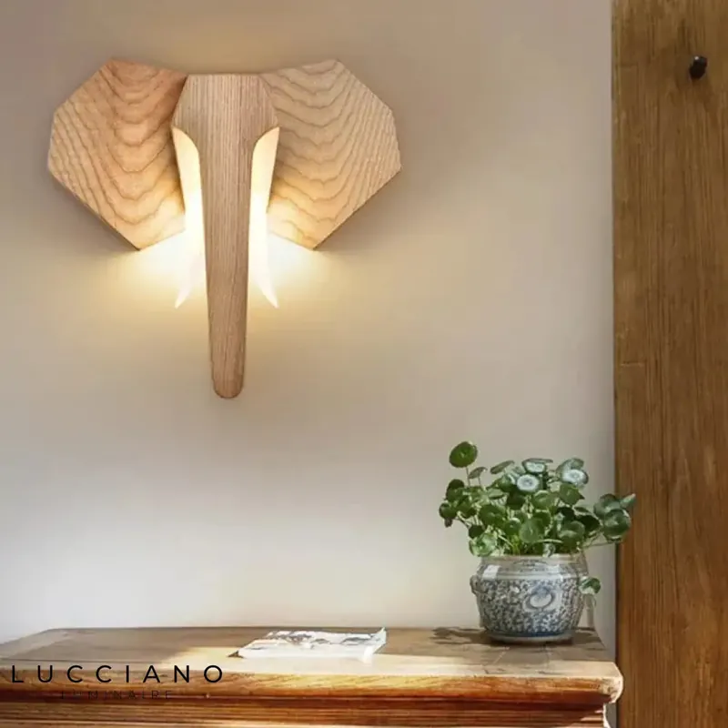 Wooden Elephant Wall Lamp