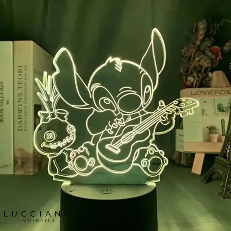 3D LED Night Light Souillon and Stitch Playing Guitar