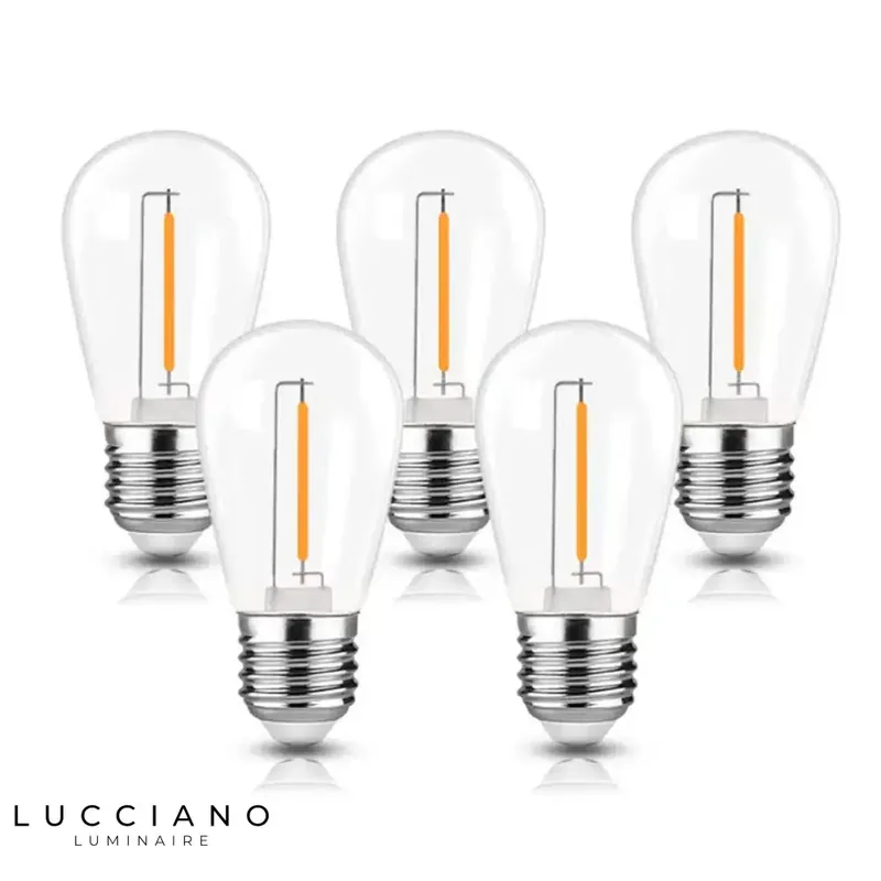 SET OF FIVE E27 S14 2W WARM WHITE PLASTIC LED BULBS