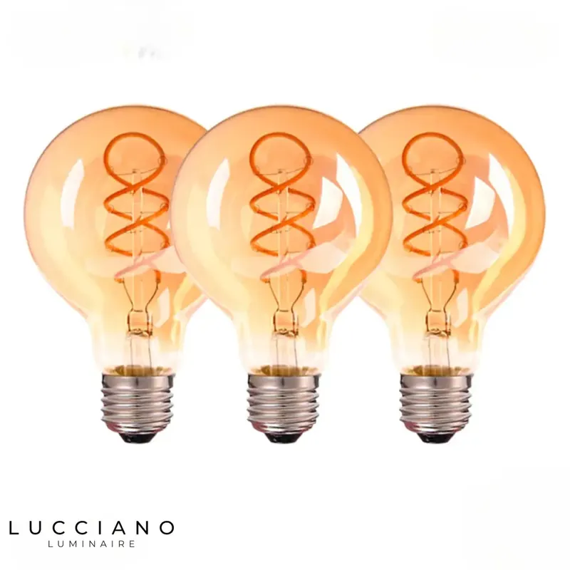 SET OF THREE EDISON G80 4W 220V BULBS IN ANTIQUE AMBER GLASS