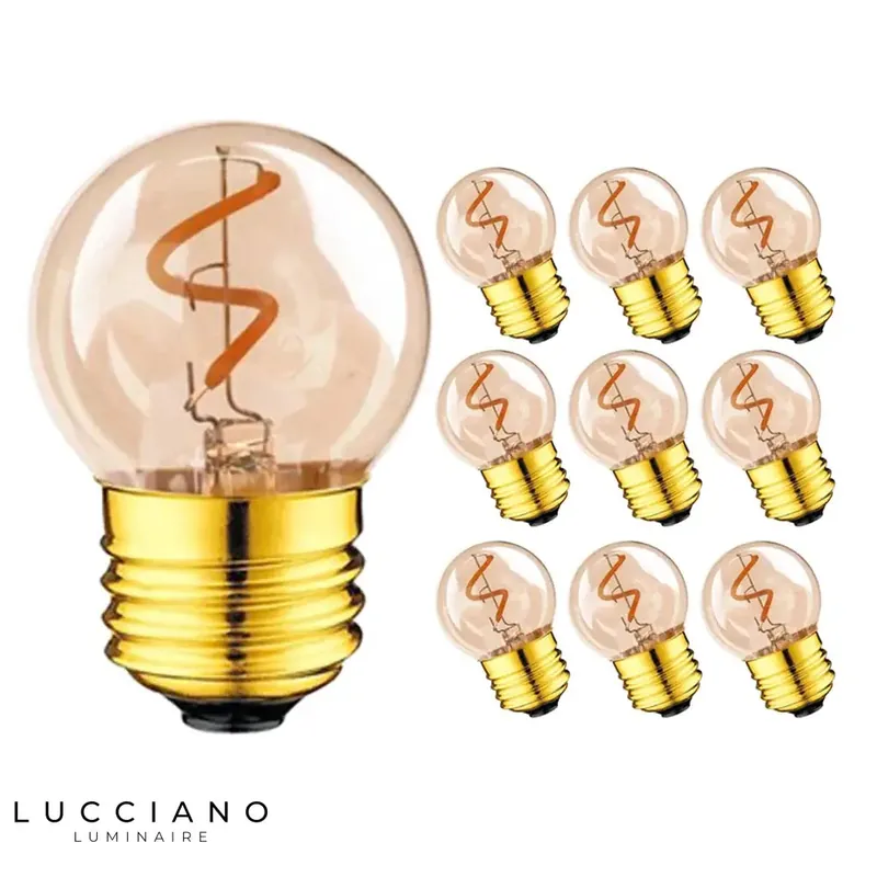 SET OF TEN RETRO SPIRAL GLOBE LED FILAMENT BULBS 1W G40 E27 220V