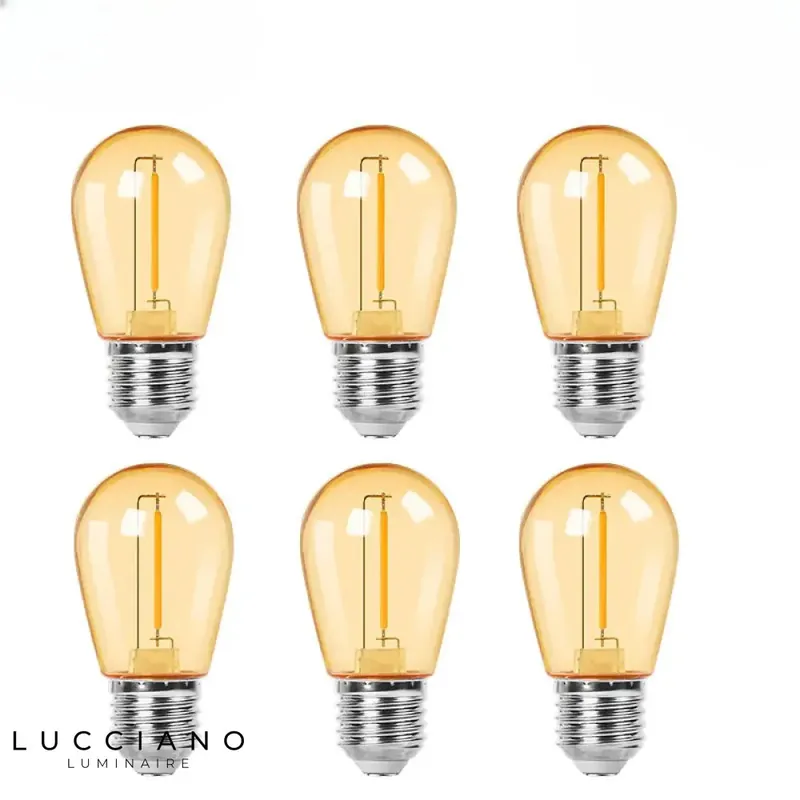 SET OF SIX S14 E27 2W AMBER PLASTIC BULBS
