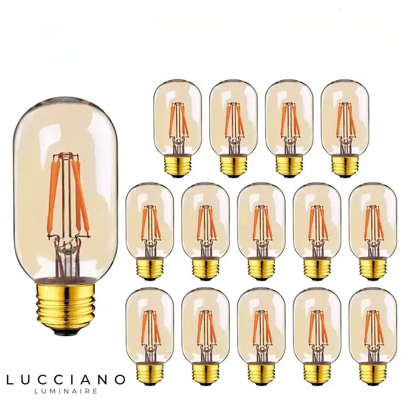 SET OF FIFTEEN GOLD TINTED GLASS LED FILAMENT BULBS T45 4W E27