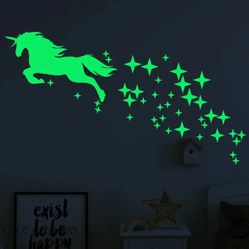 Self-adhesive fluorescent night light with stars and unicorns for children
