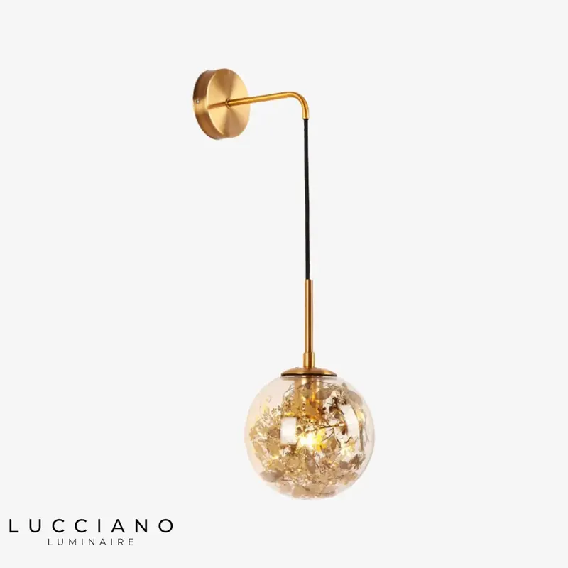 Wall light, sphere design, bursting with golden light