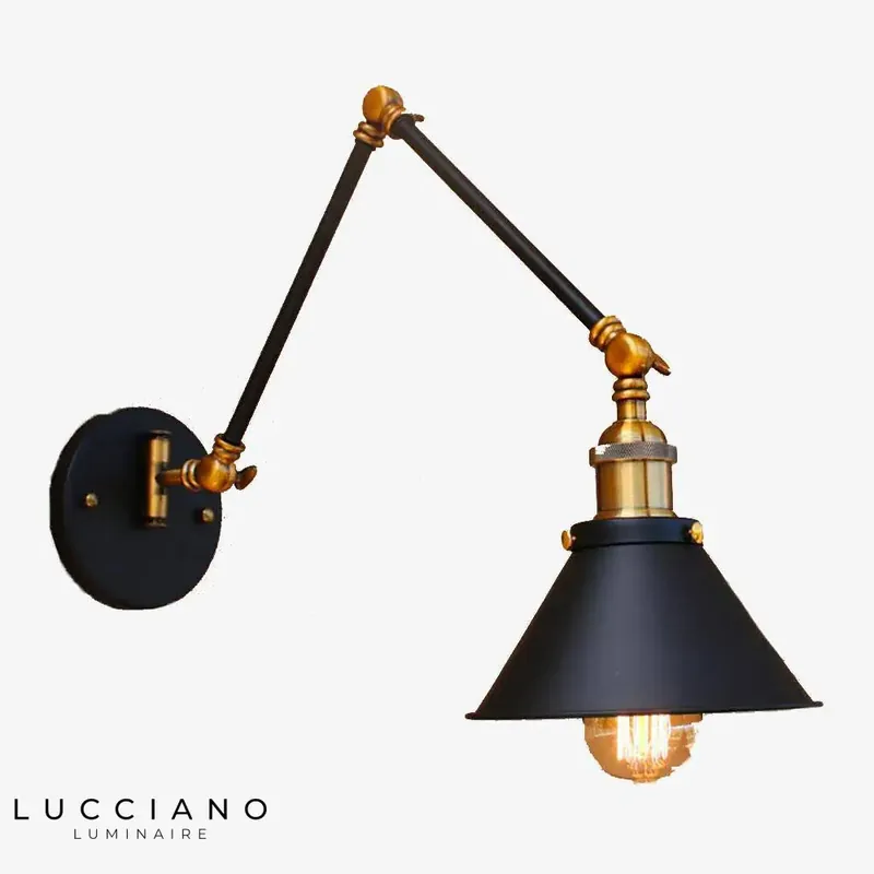 Black and gold adjustable country wall light