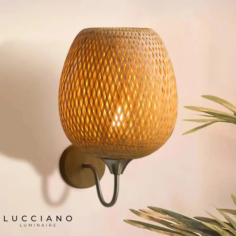 Vintage Rattan Bamboo Wall Sconce