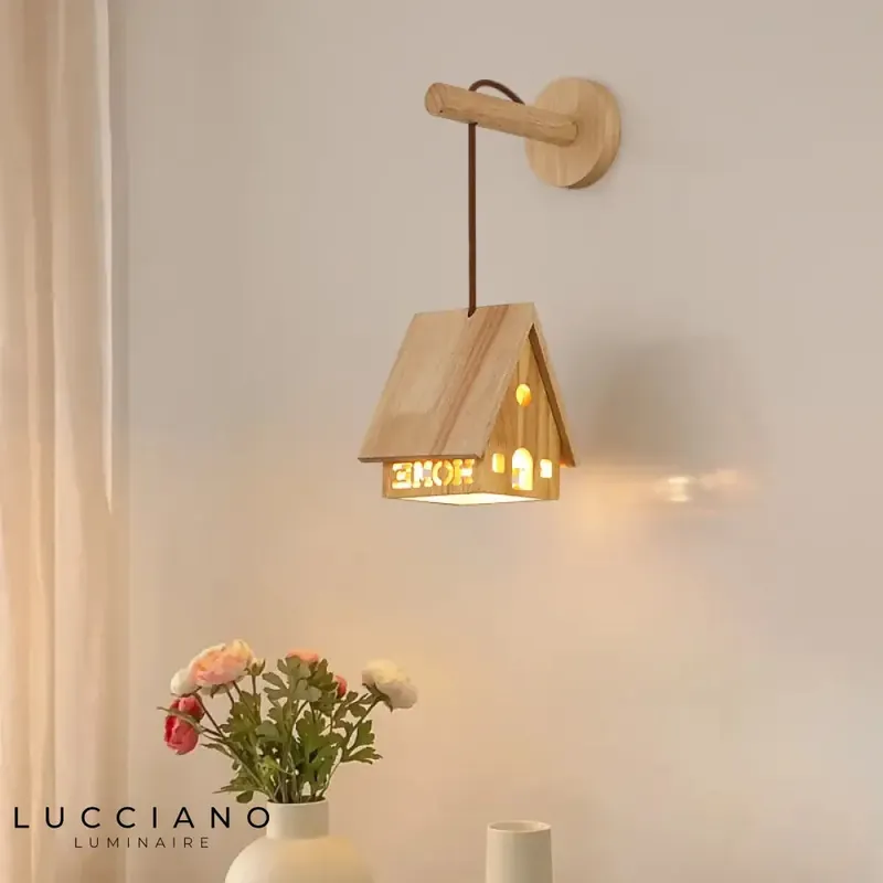warm rustic wooden wall sconce.
