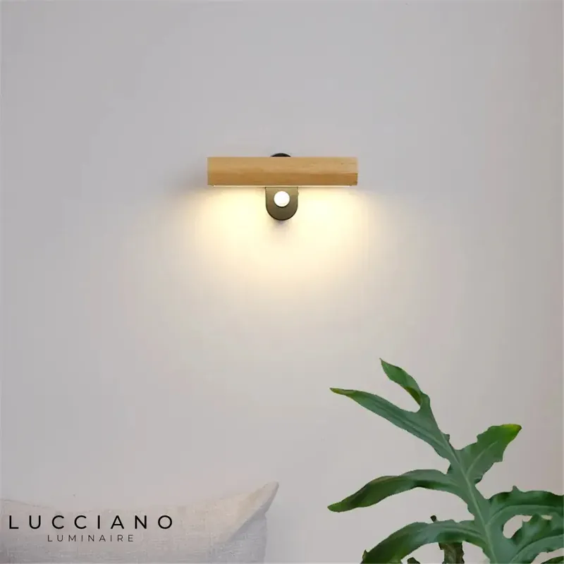 Stylish rotating wooden wall light