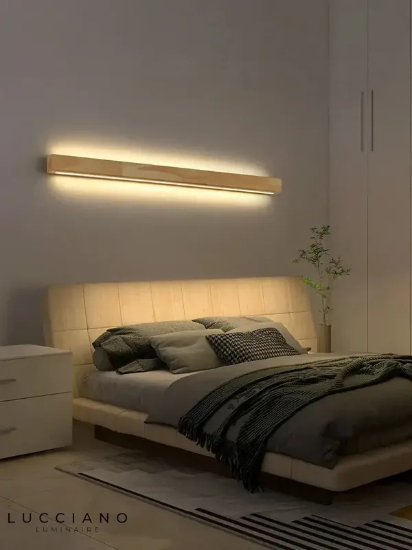 Contemporary sleek wooden bedroom wall light