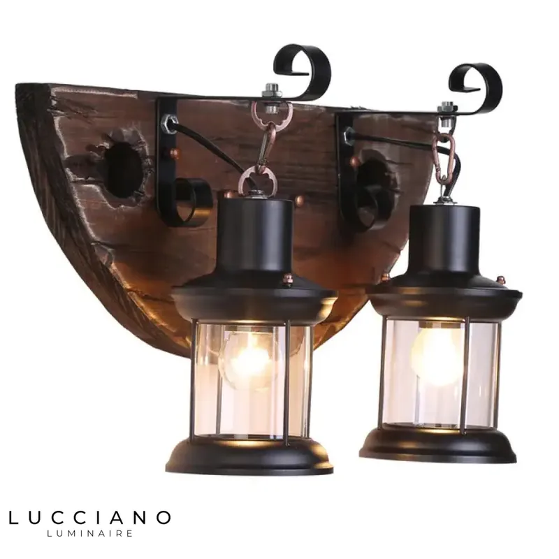 Vintage wooden design industrial LED wall lamp