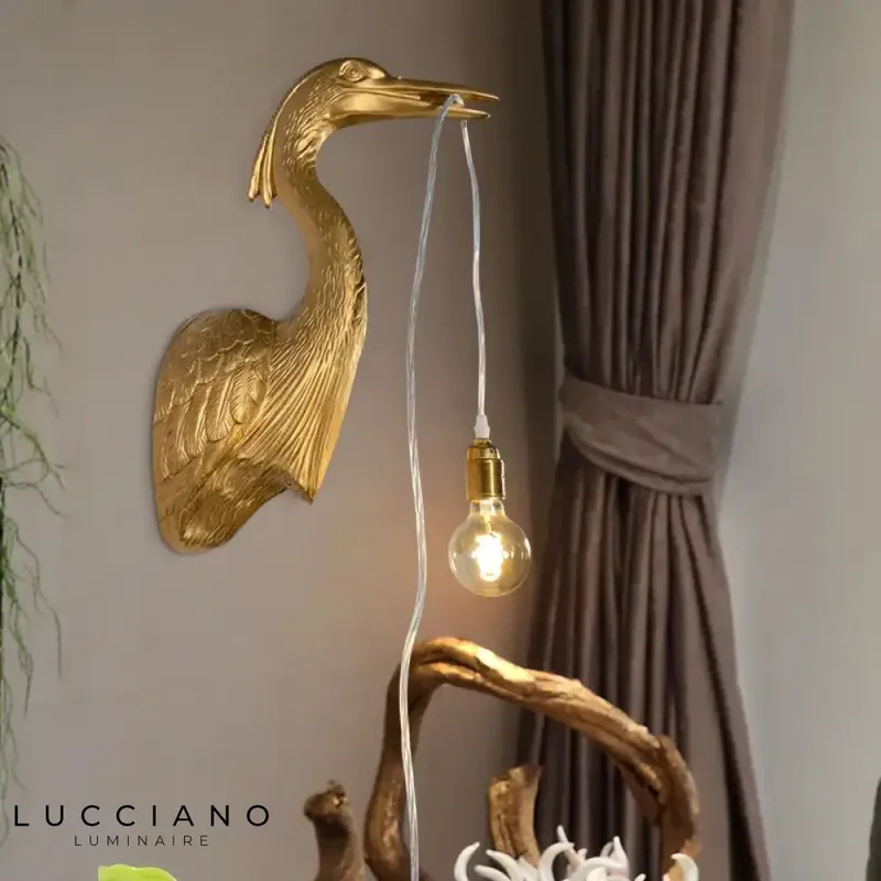Art Deco gilded Nordic crane head wall sconce