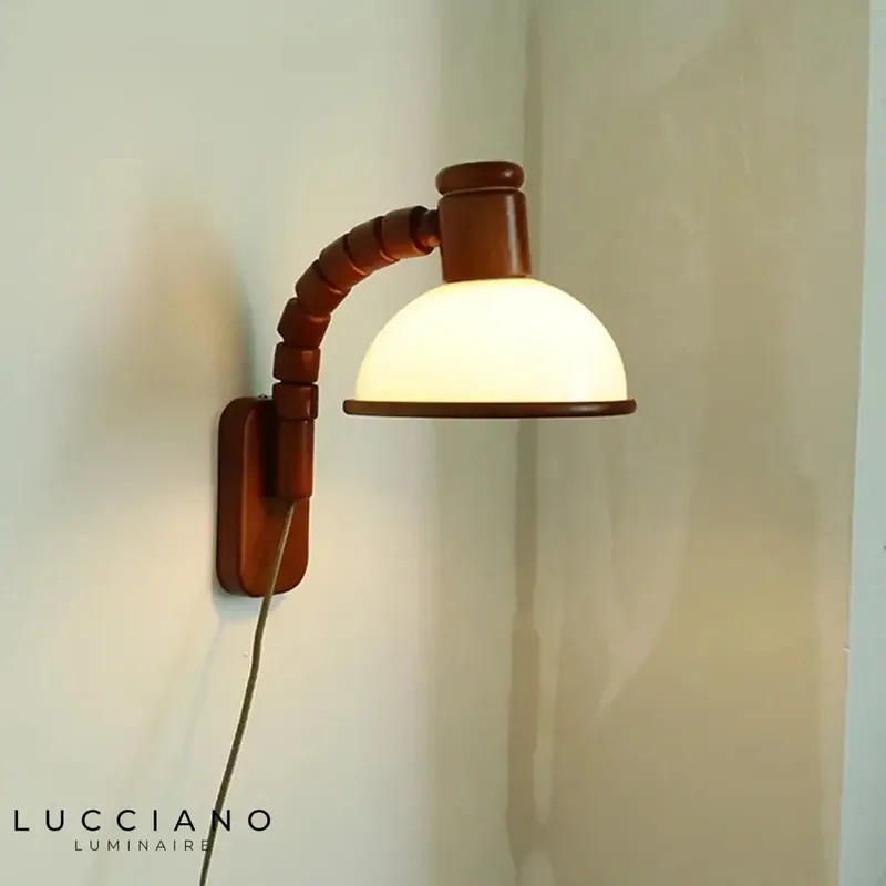 Warm and elegant retro wooden wall lamp
