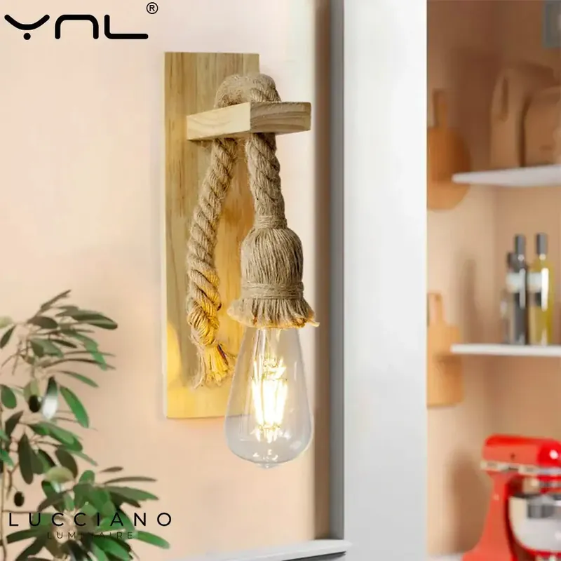 Vintage Wood Hemp Wall Light