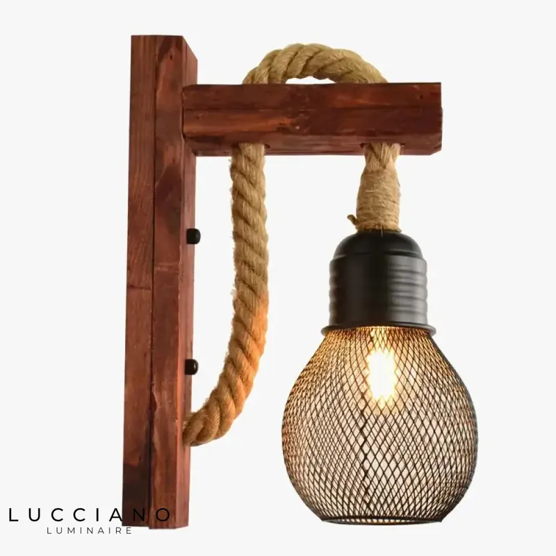 Vintage industrial wooden wall lamp