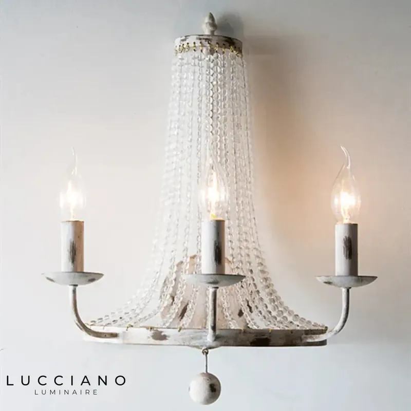 Vintage suspended wall light with elegant luminous crystals