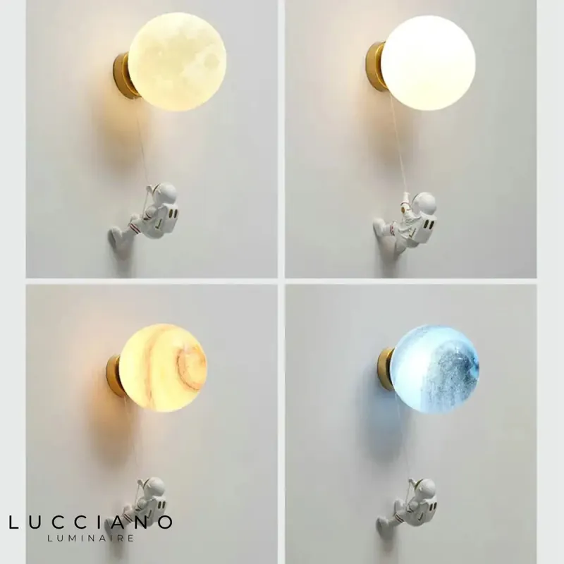 Children's 3D Lunar Astronaut White Designer Wall Light