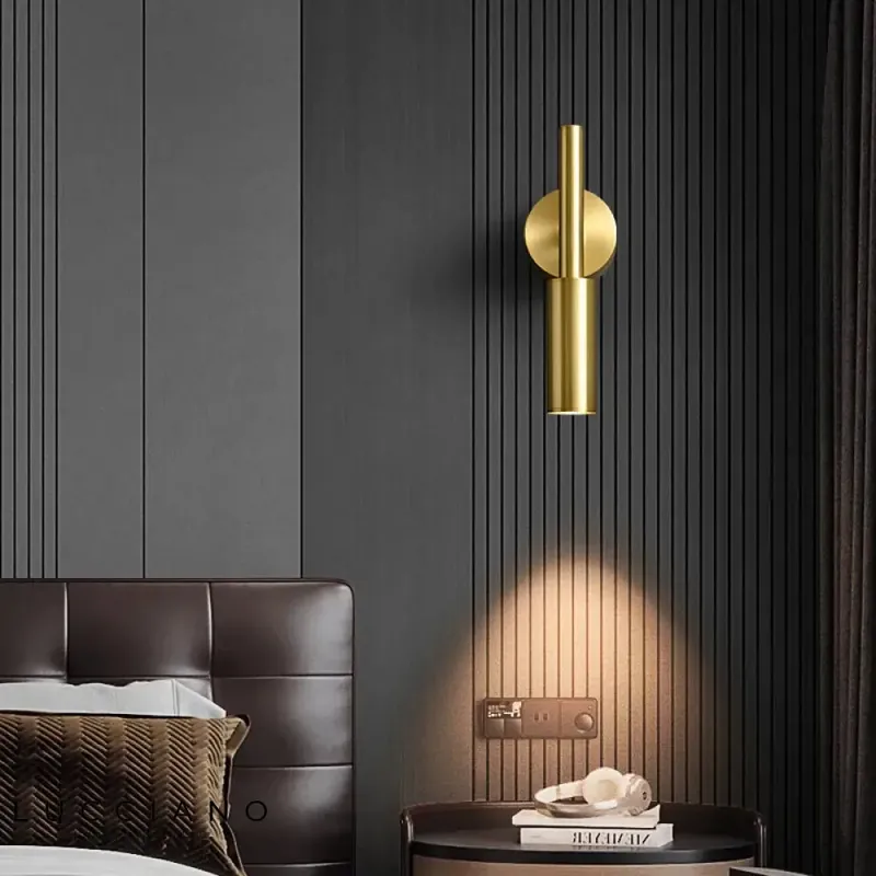 Brass bedroom wall light with LED