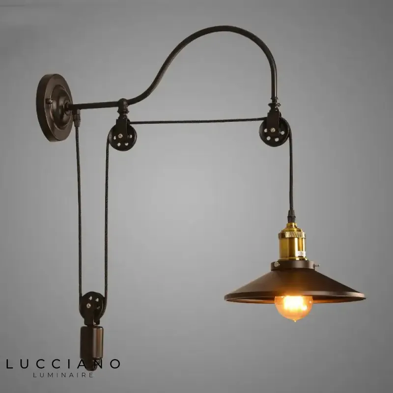Black vintage industrial iron pulley workshop wall lamp