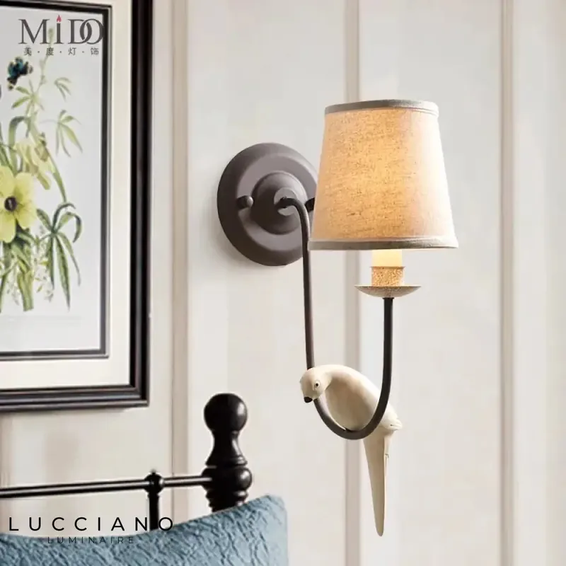American antique ornate bird LED design wall light