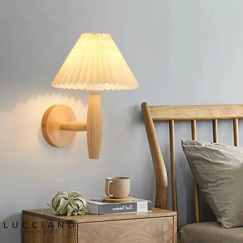 Beige solid wood contemporary design wall light
