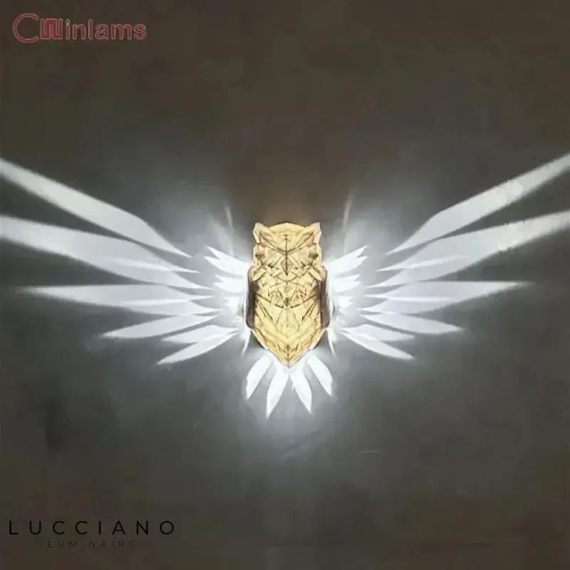 Unique owl LED wall light for living room decor.