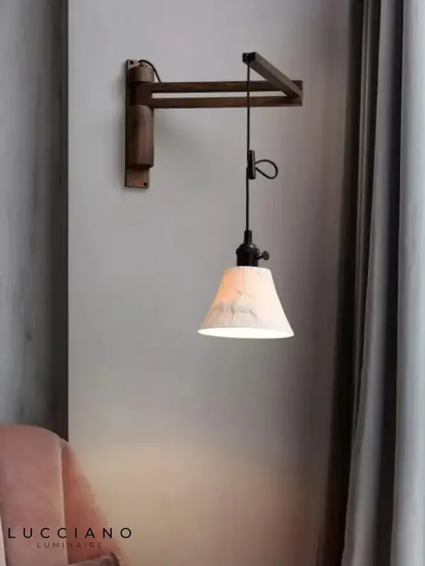 Vintage elegant Japanese folding wooden wall light