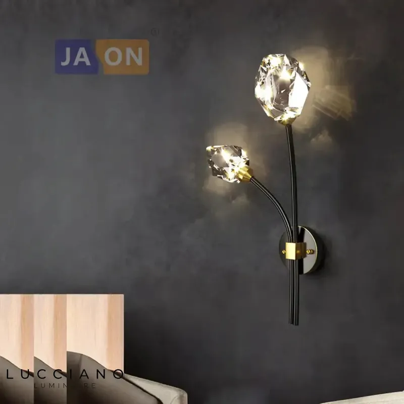 Copper stone crystal design wall light