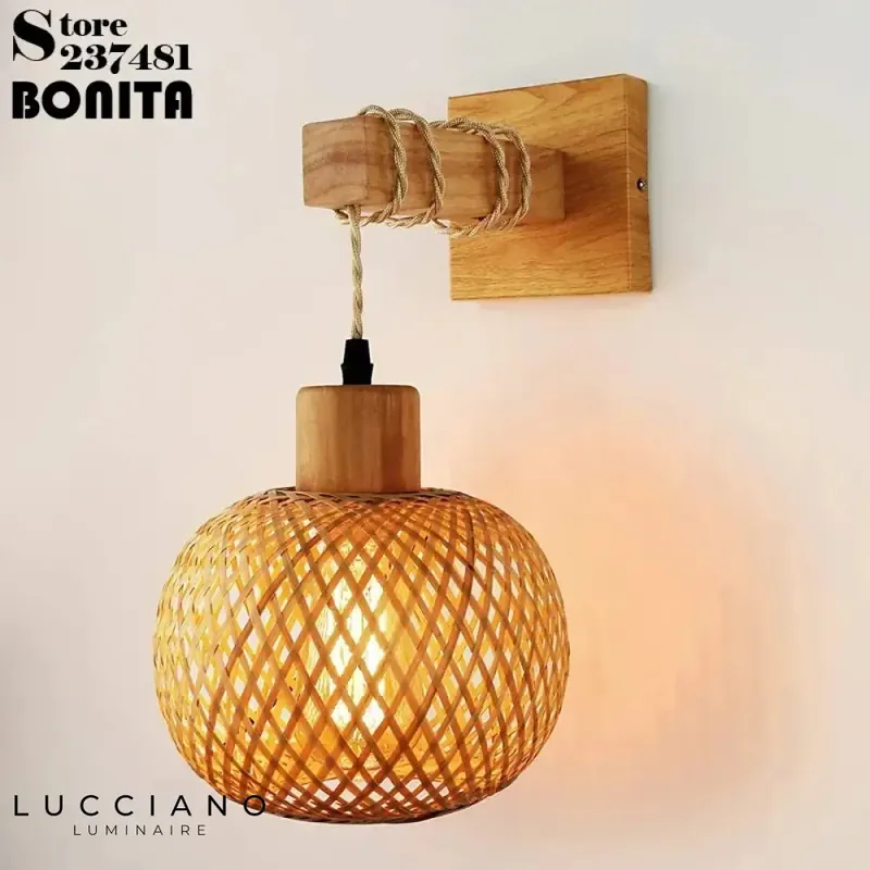Zen minimalist Japanese rattan wood wall lamp