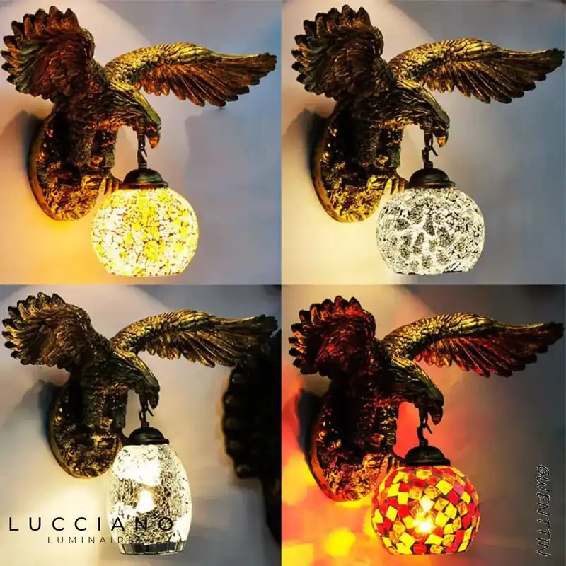 Vintage illuminated eagle wall lamp by artist.