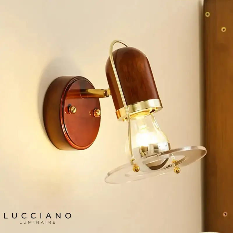 Warm and authentic vintage wooden wall light