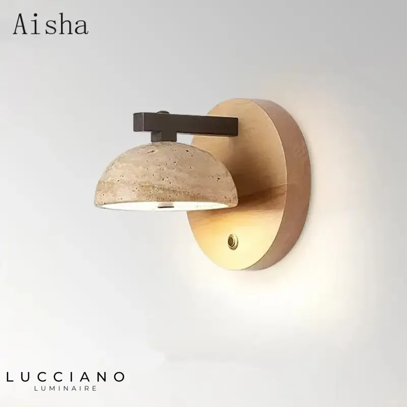 Wabi-sabi stone wall light, mineral elegance.