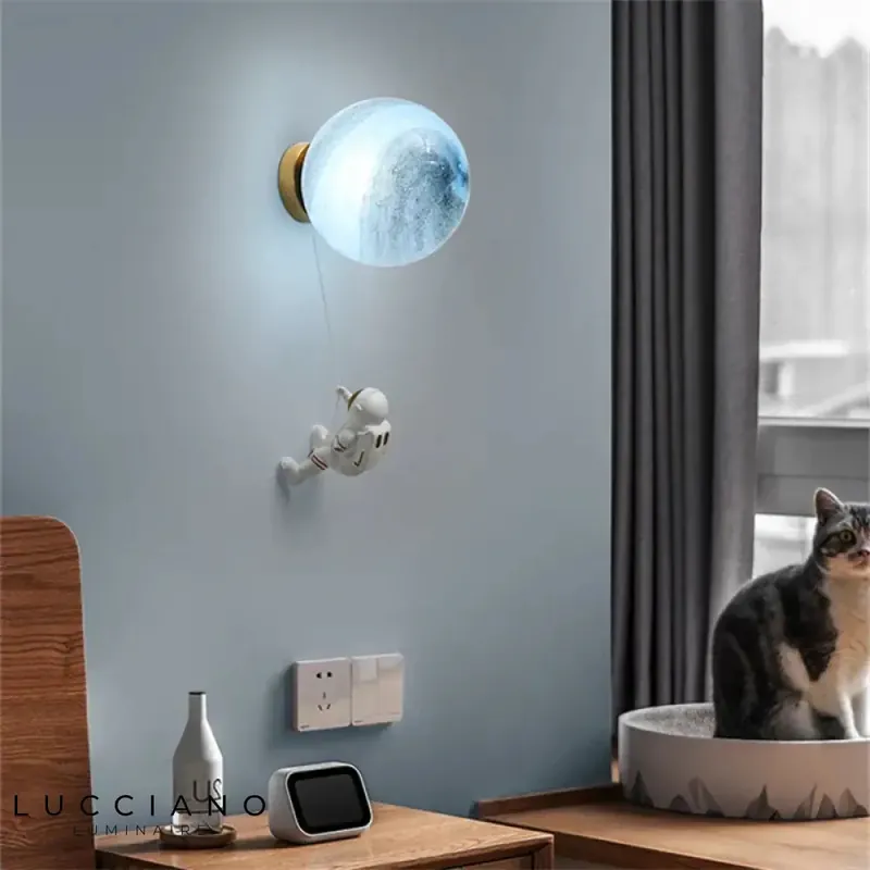 Children's copper-plated space-themed moon wall light