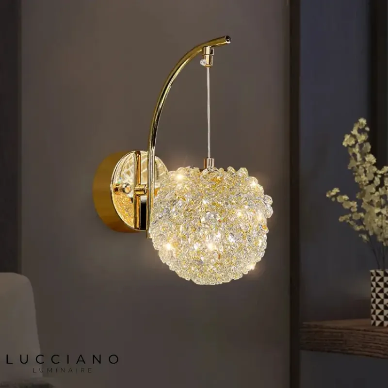 Contemporary golden crystalline wall sconce