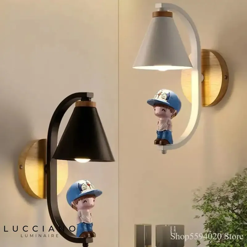 Cute Scandinavian wooden cartoon wall lamp.