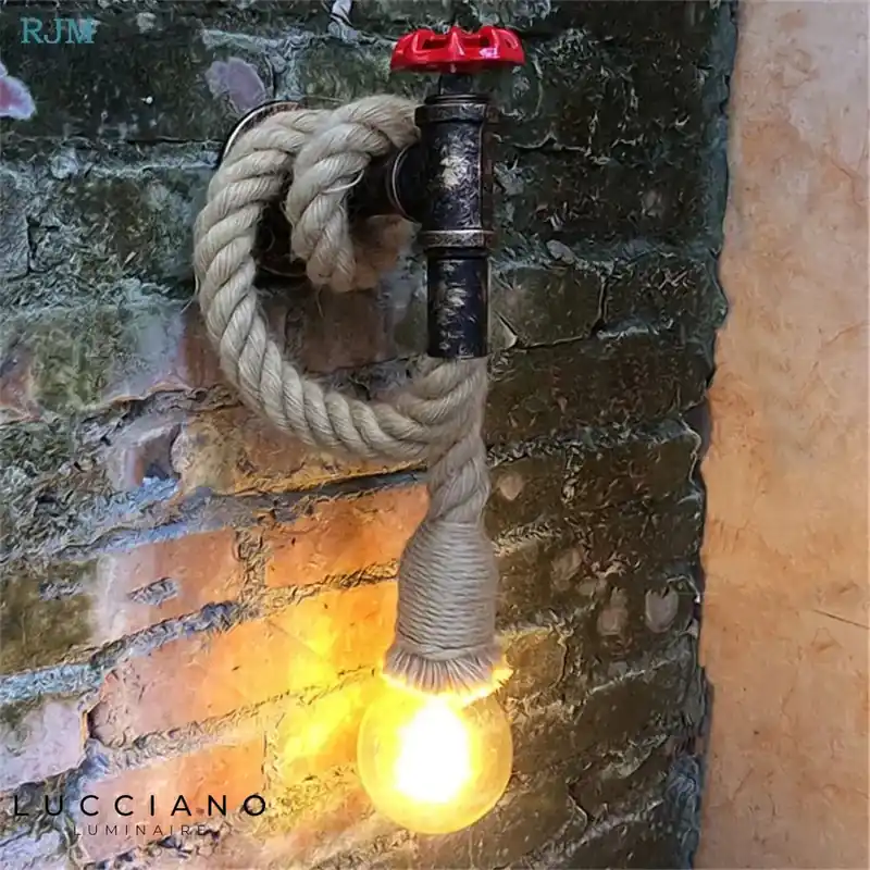 Trendy industrial vintage hemp wall sconce