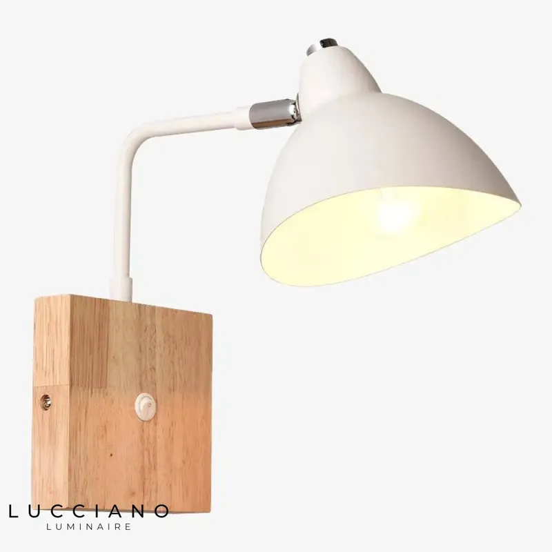 White wooden bedroom wall light