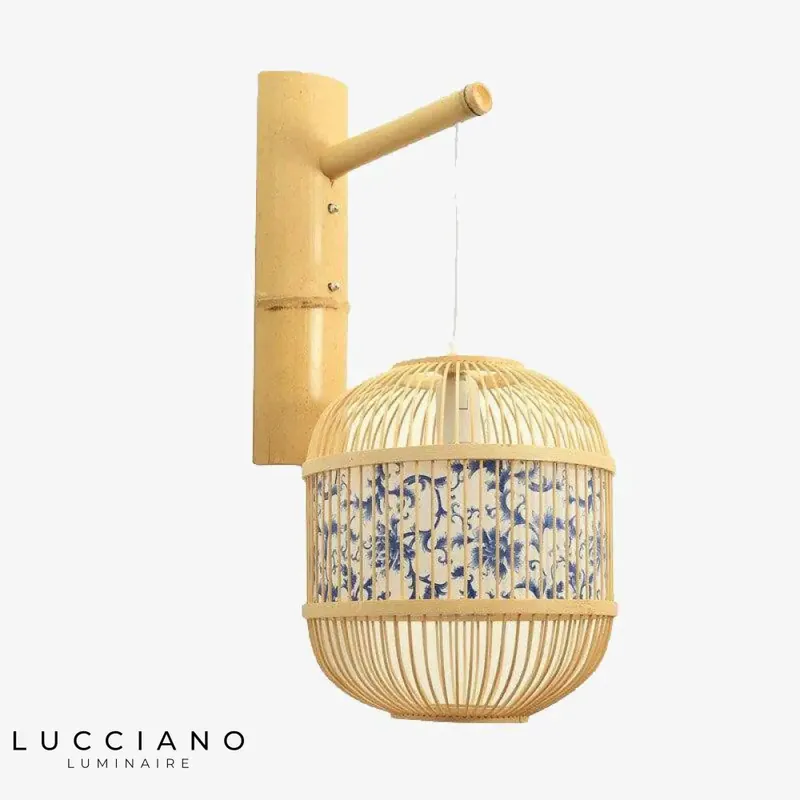 Bamboo hanging wall light, gilded natural zen decor