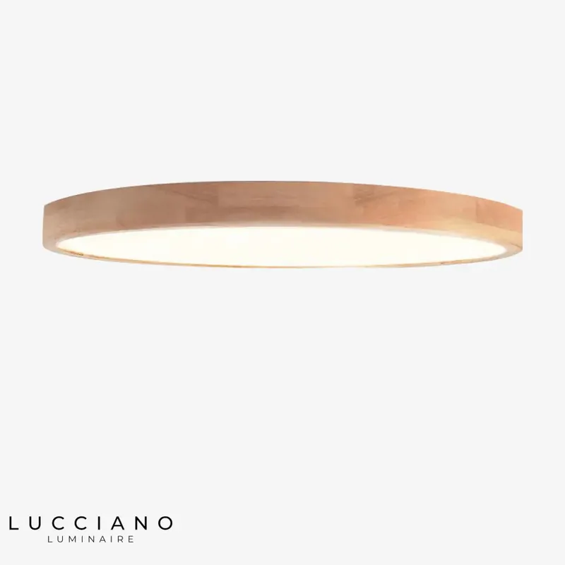 Thin round wooden LED ceiling light