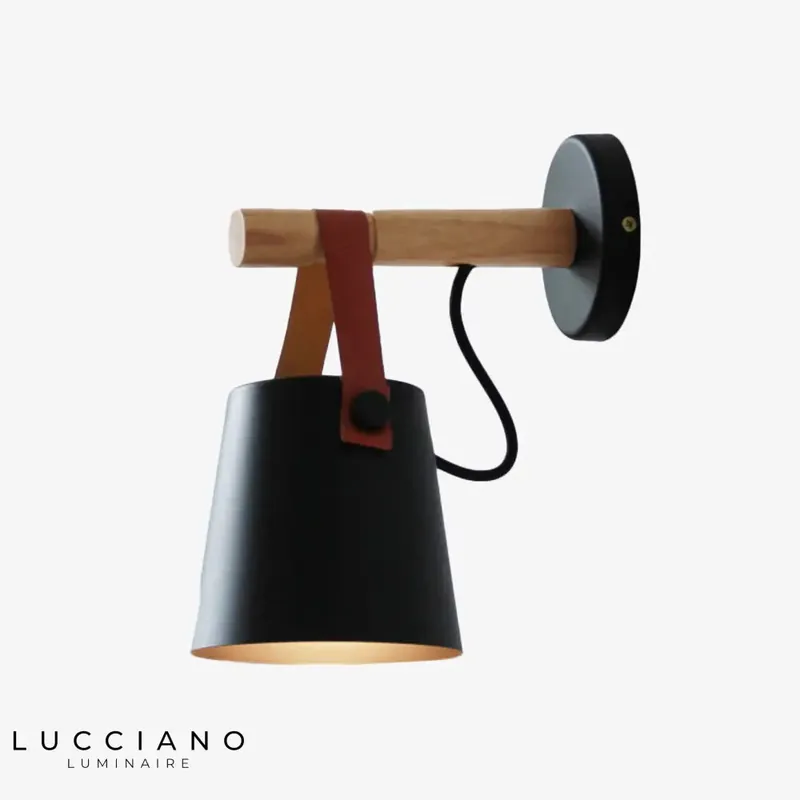 Wooden LED wall light with lampshade