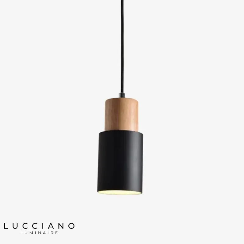 Cylindrical Wood and Metal Pendant Light