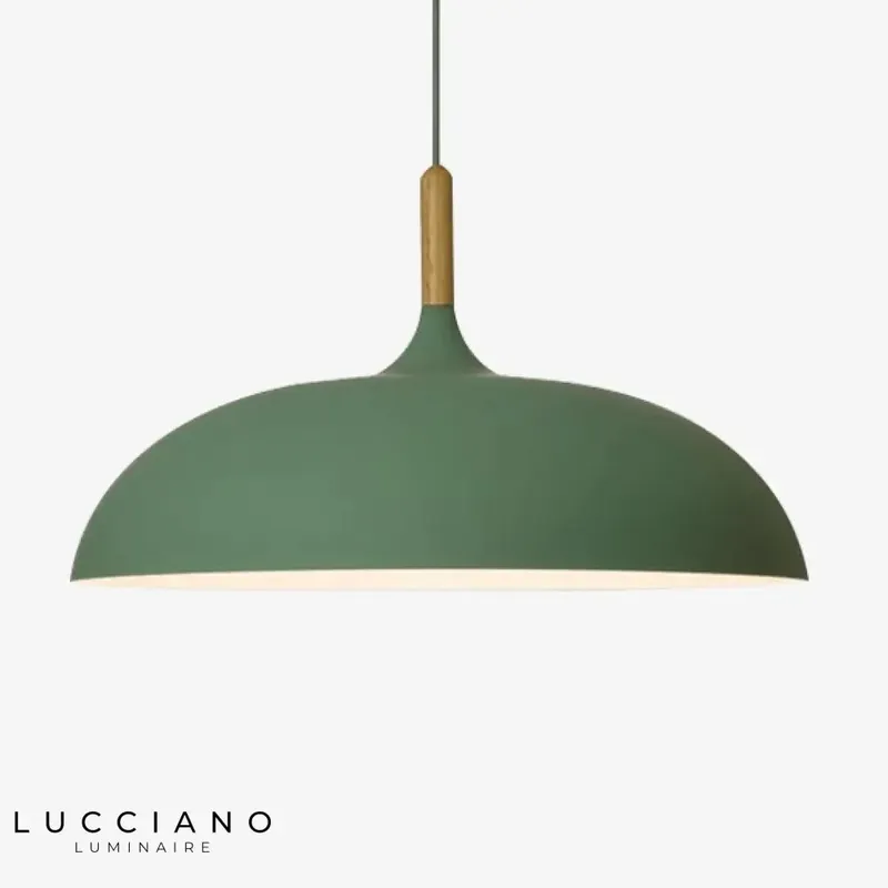 Colored aluminum and wood pendant light