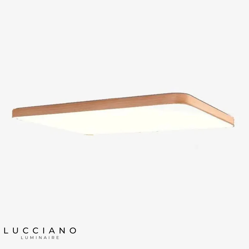 Rectangular LED ceiling light with rounded wooden frame