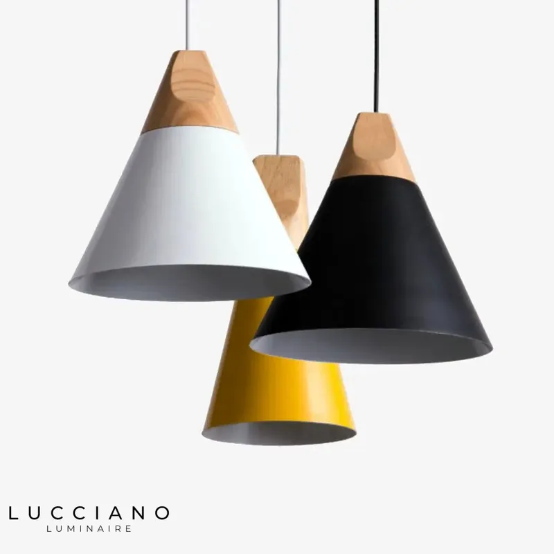 Wood and aluminum cone LED pendant light