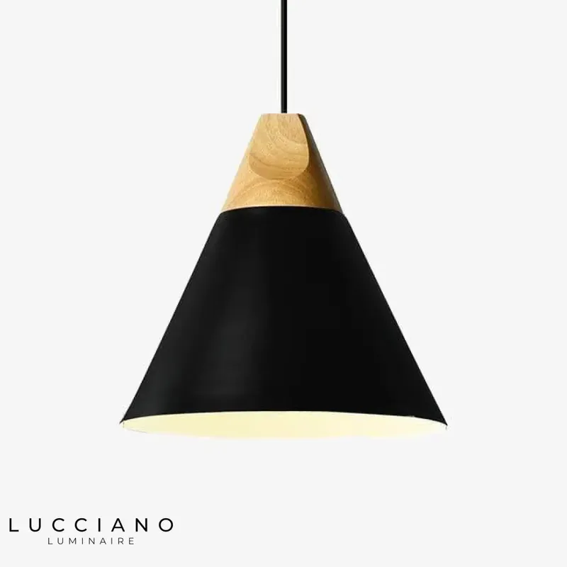 Wood and aluminum conical pendant light