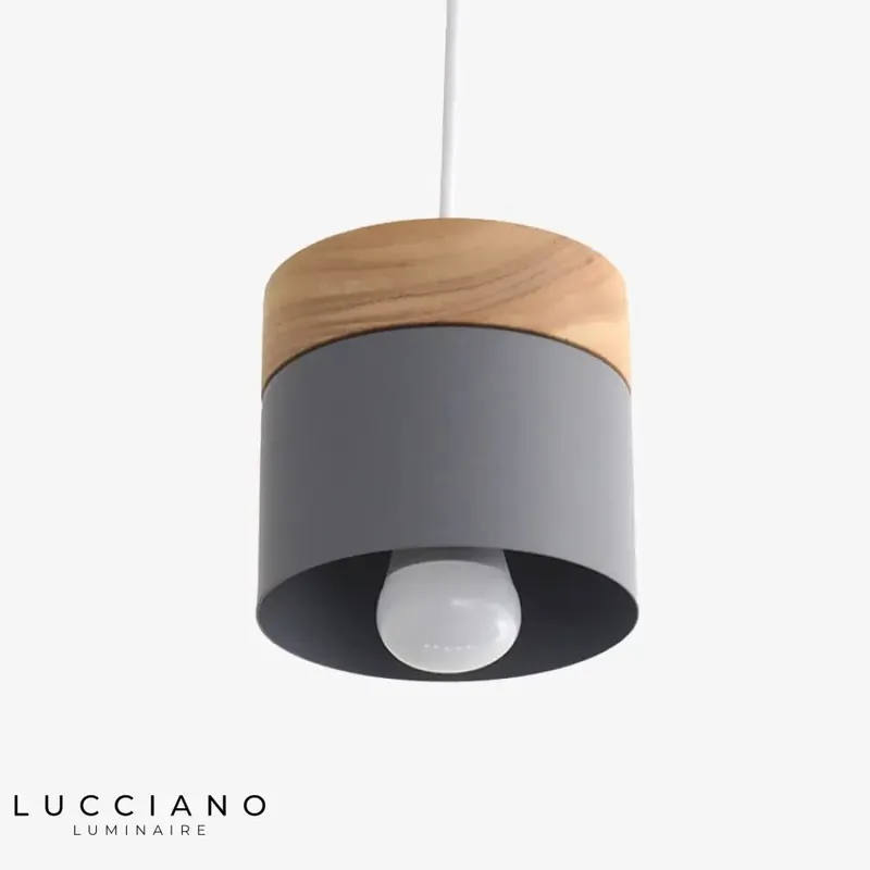 Cylinder Metal Wood Design LED Pendant Light