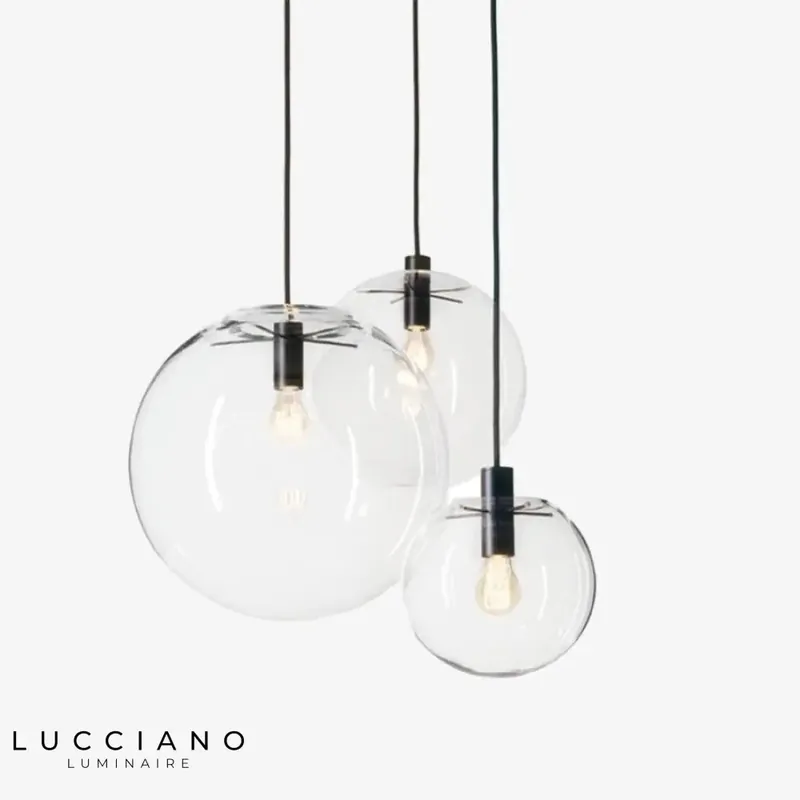 Spherical glass pendant light (black or pink)