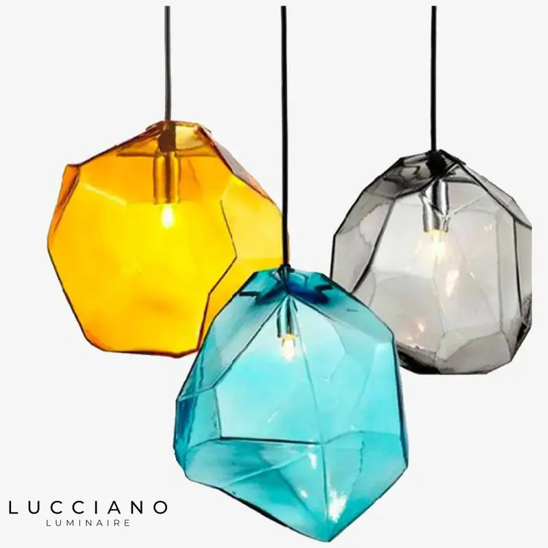 Geometric stained glass pendant light